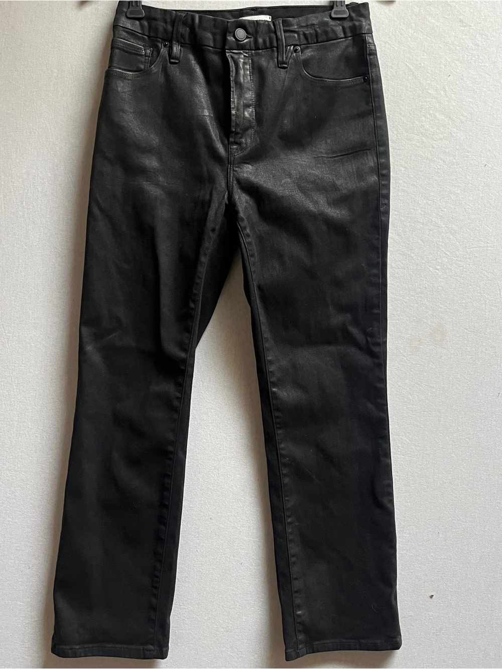 Good American Black Coated Waxed Slim Skinny Jeans Size 8